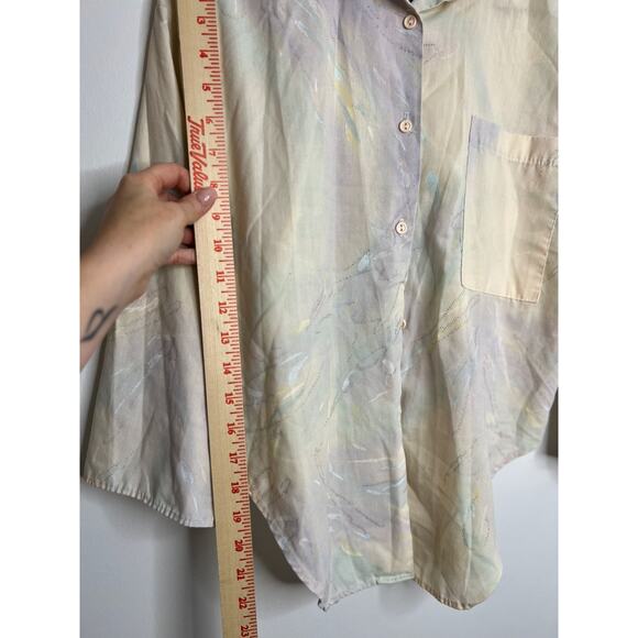 VINTAGE WOMEN'S Pastel 3/4 SLEEVE BUTTON-UP TOP - CINDY COLLINS - S - Picture 5 of 6